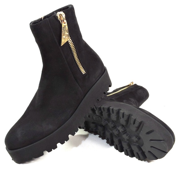 LUIGI TRAINI 🇮🇹 WOMEN'S SOFT BLACK SUEDE COMFORT WINTER FLAT BOOTIE - Picture 8 of 9